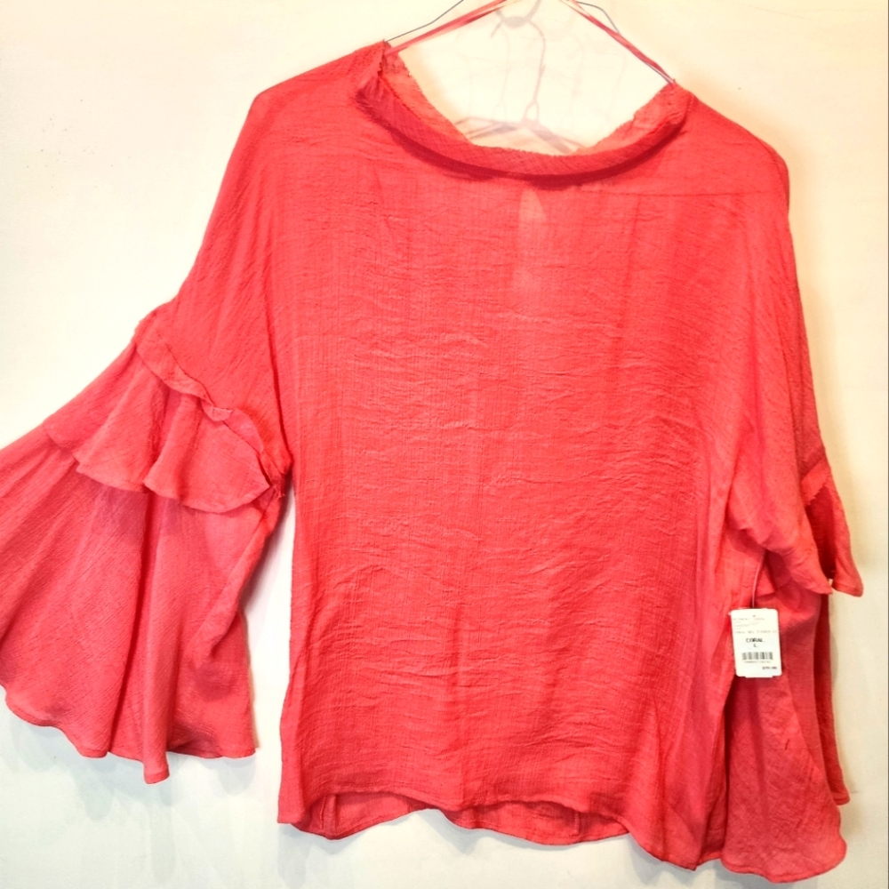 NWT Favlux Coral Tunic Top Bell Sleeves Lightweight Cool Blouse‎ New  Size L